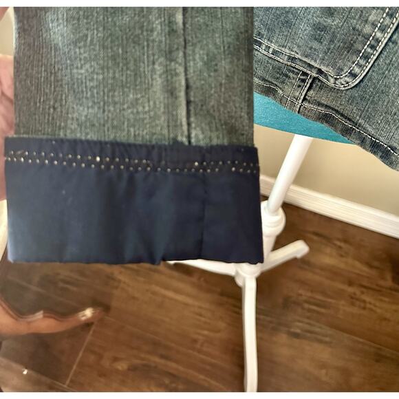 Tahari Jean Jacket S/P Embellished Sparkle Snap Close Medium Wash - Picture 5 of 16